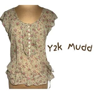 Mudd Y2K cottagecore floral chiffon flutter sleeve blouse top fairycore kidcore